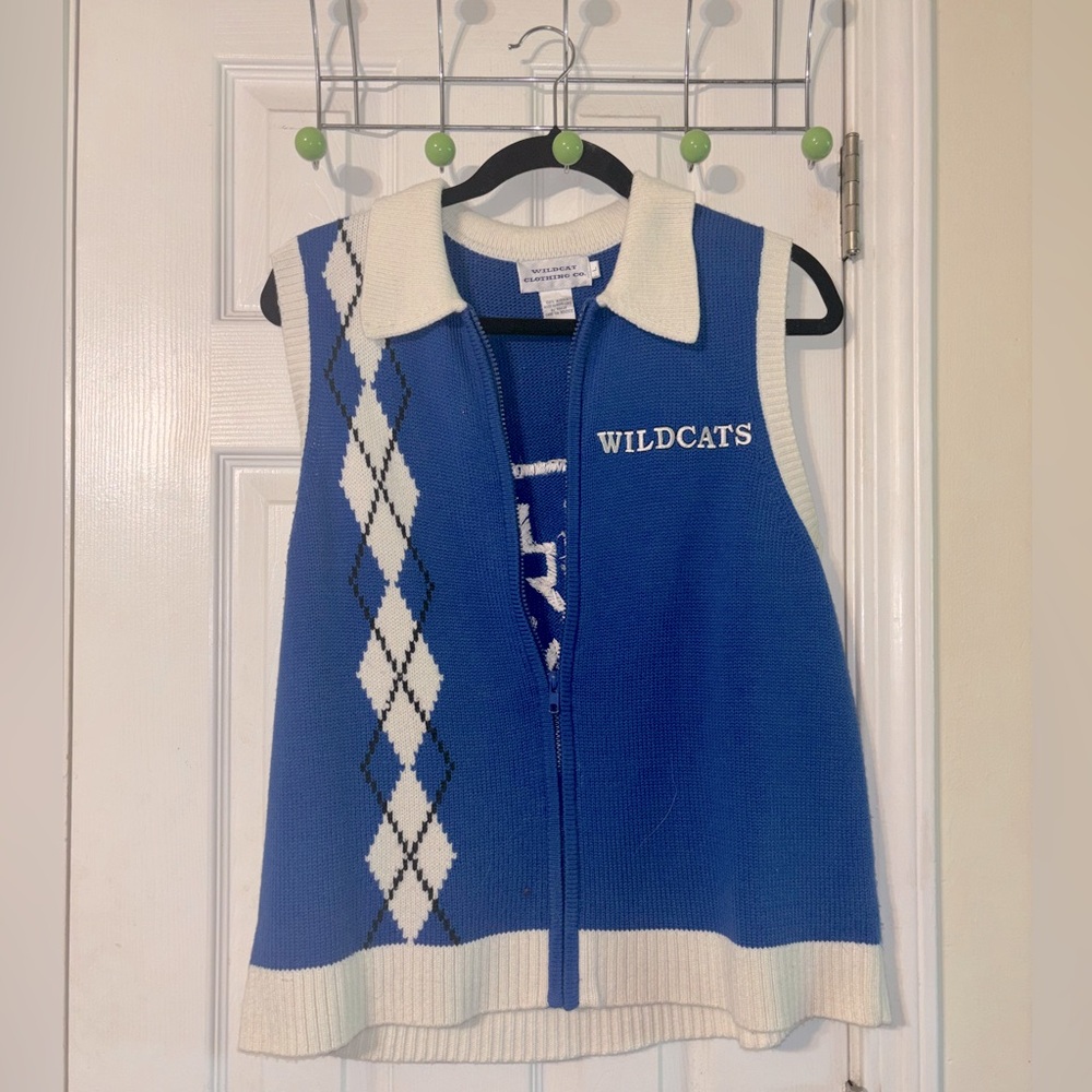 Kentucky Blue Sleeveless Knit Vest with Argyle